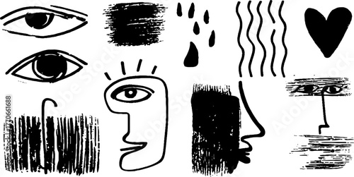 Minimalist abstract black and white emotional doodles collection for creative design