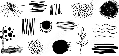 Minimalist black and white abstract doodles collection for creative design