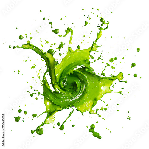 Vibrant green paint splash isolated on transparent background