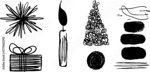 Minimalist abstract black and white festive doodles for creative design projects