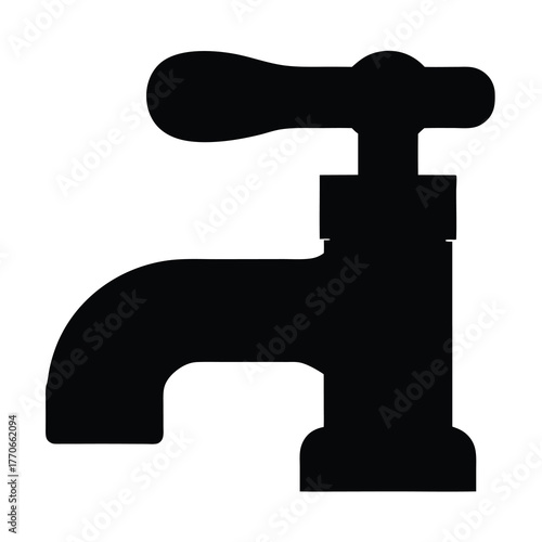 Silhouette of a water tap with a T shaped handle on white
