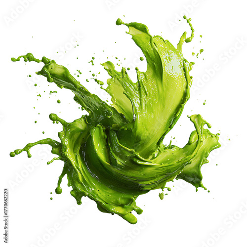 Vibrant green liquid splash isolated on transparent background