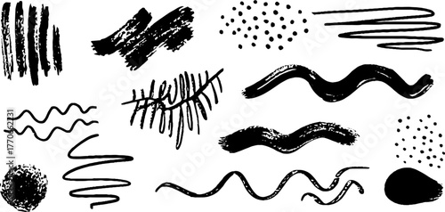 Minimalist black and white abstract doodles collection for creative design projects