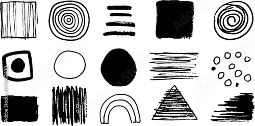 Minimalist abstract black and white geometric doodles for creative design