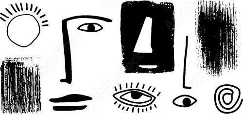 Minimalist abstract black and white geometric doodle collection for artistic design projects