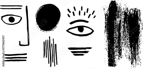 Minimalist black and white geometric doodle collection for modern art and design