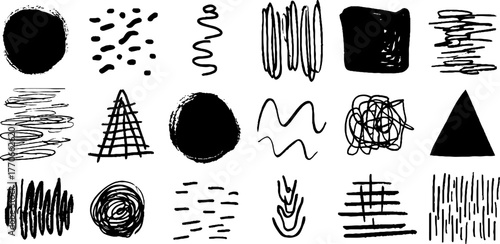 Minimalist abstract black and white geometric doodles collection for creative design projects