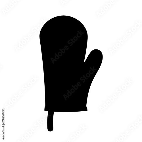 Oven Mitt Silhouette Icon for Kitchen Use- Simple black oven mitt silhouette ideal for illustrating kitchen safety, cooking tools, and heat protection in food-related designs
