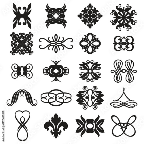 Set of emblems Fleur de Lys symbols.