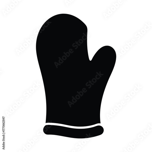 Oven Mitt Silhouette Icon for Kitchen Use- Simple black oven mitt silhouette ideal for illustrating kitchen safety, cooking tools, and heat protection in food-related designs