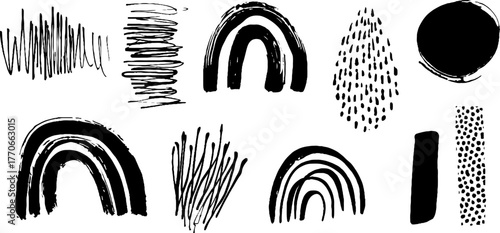 Minimalist abstract black and white doodles for modern design and graphic art