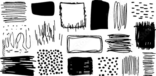 Minimalist abstract black and white doodles for modern design and art projects