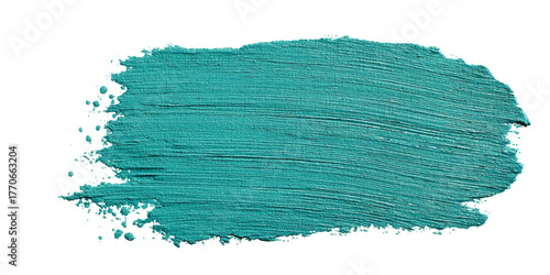 Textured teal green paint stroke with visible brush marks on a white background