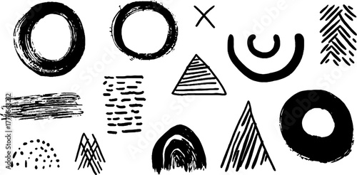 Minimalist abstract doodles in black and white for creative design projects