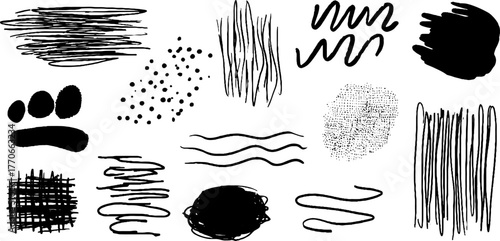 Minimalist black and white abstract doodles collection for graphic design