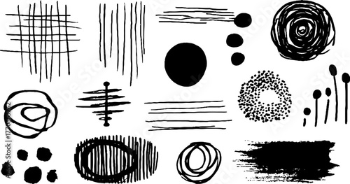 Minimalist abstract black and white doodles for creative graphic design