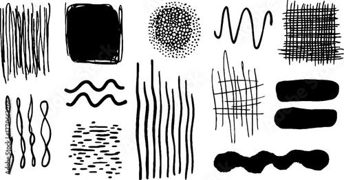 Minimalist black and white abstract doodles for graphic design projects