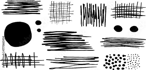 Minimalist abstract black and white doodle set for creative graphic design
