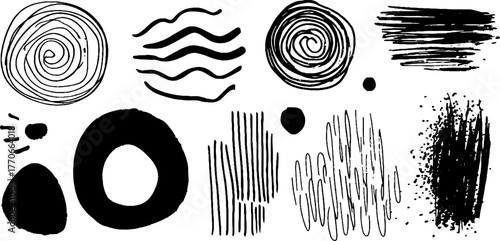 Minimalist abstract black and white doodle set for creative design and decoration