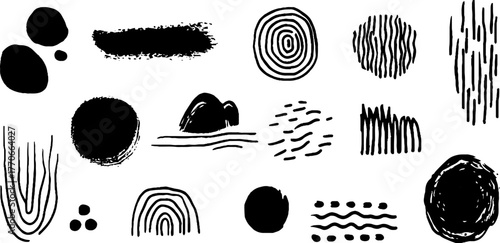 Minimalist abstract doodle collection in black and white for creative design
