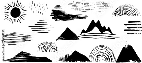 Minimalist abstract black and white doodles collection