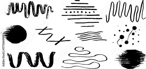 Minimalist abstract black and white doodle set for creative design projects