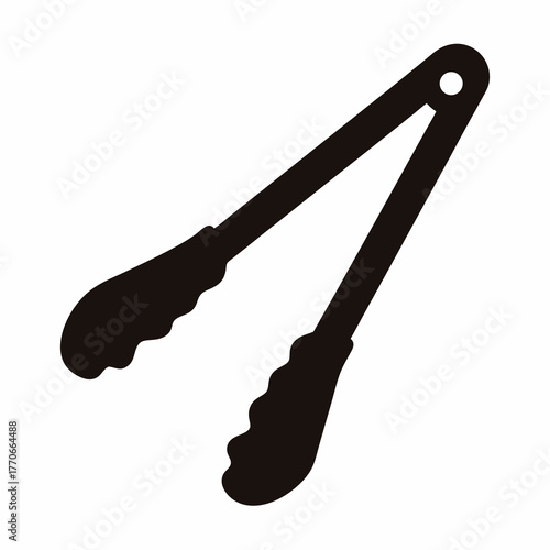 A pair of stylized kitchen tongs in a minimalist black and white design