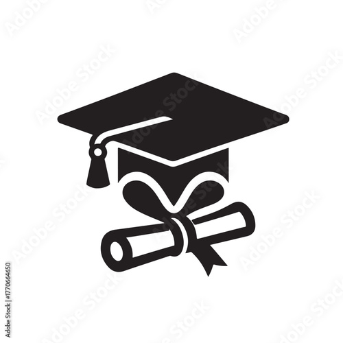 Graduation Cap and Diploma Icon Set Education and Achievement Symbol Vector