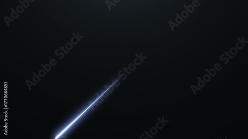 Abstract neon blue lines randomly move across a dark background. Rain of comets or shooting stars