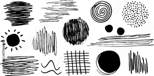 Minimalist abstract doodles collection in black and white for artistic designs