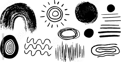 Minimalist abstract black and white doodle collection for artistic projects