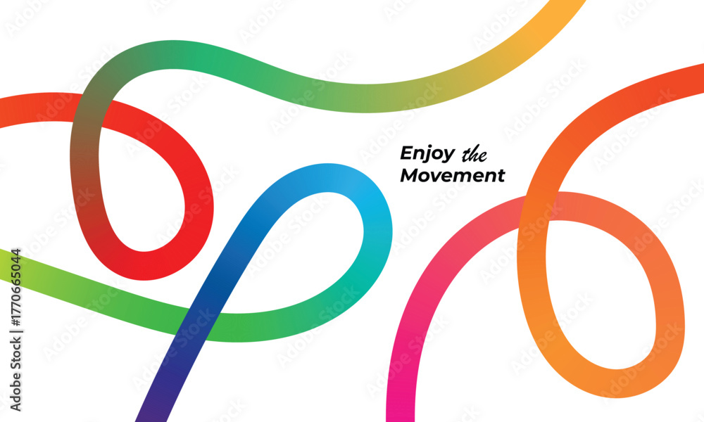 Obraz premium Colorful gradient ribbons flowing and intertwining on white background with text abstract curve