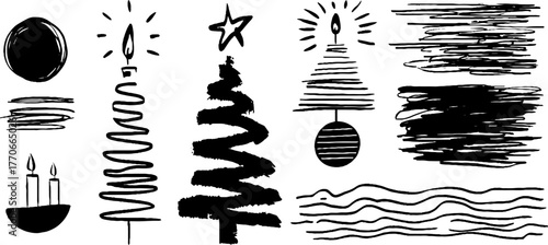 Minimalist abstract doodle collection with black and white brushstroke designs for creative projects