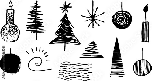 Minimalist abstract black and white doodle collection for modern design