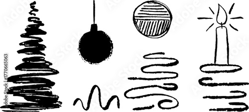Minimalist abstract black and white doodles set for creative design projects