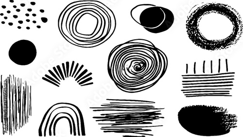 Minimalist abstract black and white doodle set for creative design projects