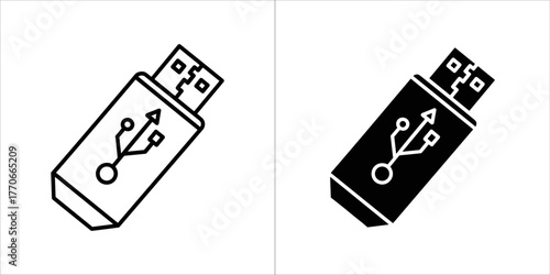 Two usb flash drive icons, one outlined and one filled, on a
