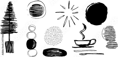 Minimalist abstract black and white doodles collection for creative design projects
