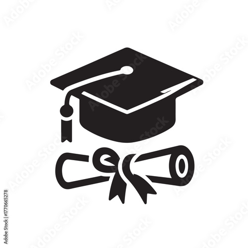 Graduation Cap and Diploma Icon Set Education and Achievement Symbol Vector