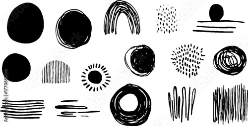 Minimalist abstract black and white doodles set for creative design