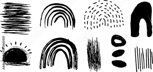 Minimalist abstract black and white doodles for creative design and decoration