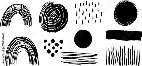 Minimalist abstract black and white doodle set for creative design and artistic projects