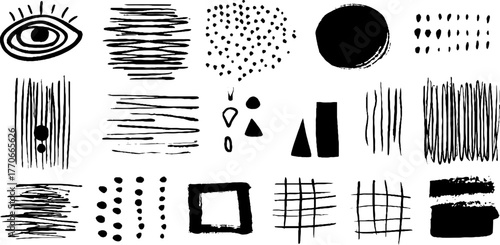 Minimalist abstract black and white doodle set for artistic design and decoration
