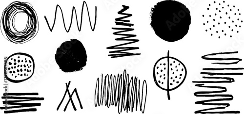 Minimalist black and white abstract doodles collection for design and art projects
