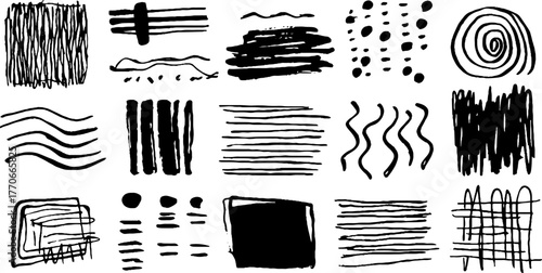 Minimalist abstract black and white doodles for creative design projects