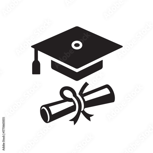 Graduation Cap and Diploma Icon Set Education and Achievement Symbol Vector