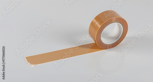 Roll of brown packing tape isolated on white background, partially unrolled
