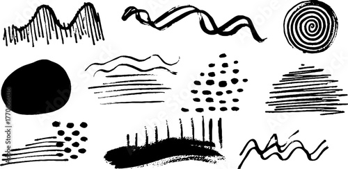 Minimalist abstract black and white doodle set for creative design projects