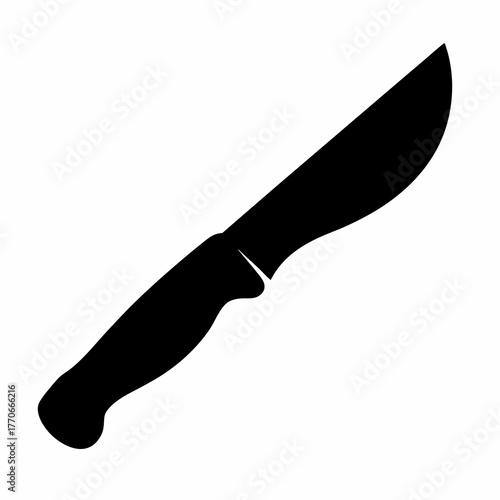 A black silhouette image of a hunting or survival knife, isolated