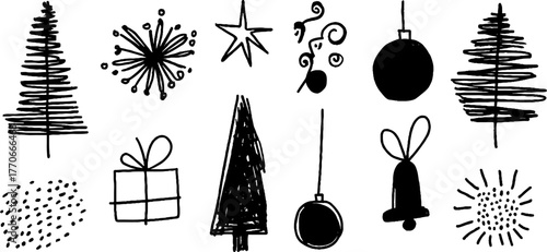 Minimalist abstract doodles of new year elements for holiday design